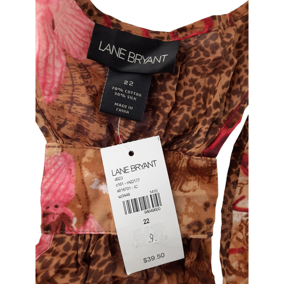 Lane Bryant Womens Tan Multi Print Silk Blend Sleeveless Racerback Tank 22 - Picture 5 of 5